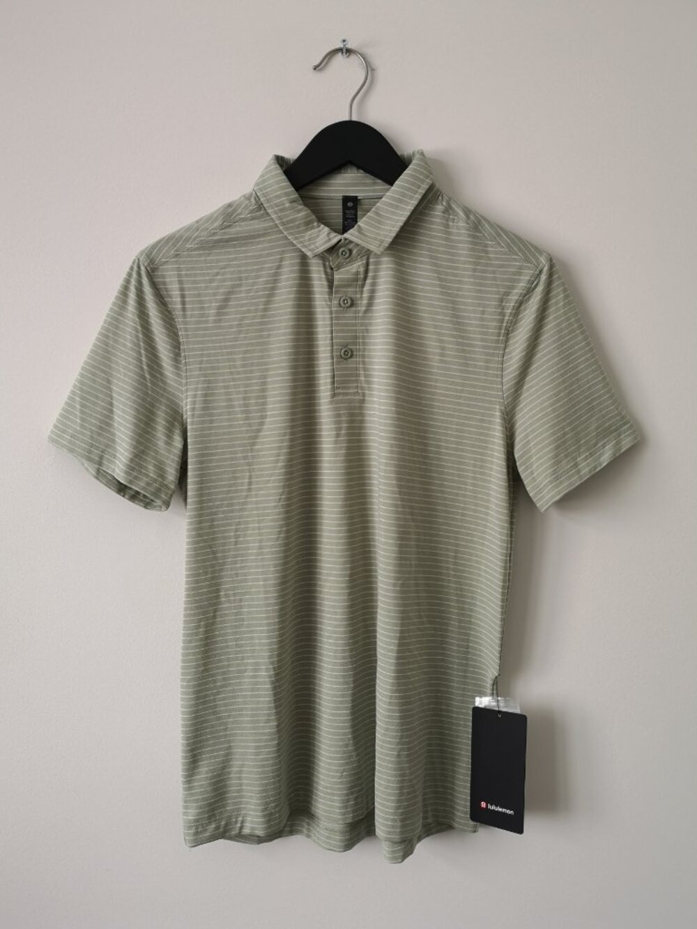 NWT LULULEMON AFEI Light Green White Stripe Evolution Polo Shirt Men's Medium